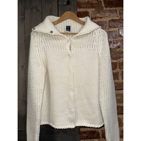 Gap Cream Cardigan Y2K Vintage Large Wool Blend Snap Closure Sweater Women's - Picture 1 of 10